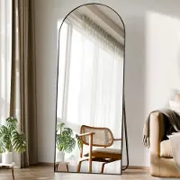 OEM Espejo de pie, 142x52 cm, con arco redondeado, vidrio de seguridad de alta definición, color negro