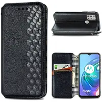 Lux-Case Funda de piel con una elegante impresión de rombos para el Motorola Moto G30 - Negro