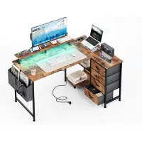 OEM Escritorio en forma de L, de 120x90 cm, con 4 cajones, y con puertos USB y toma de corriente