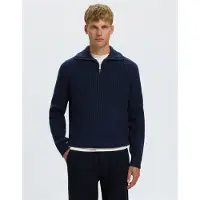 Selected De Punto En Mezcla De Lana Jersey Con Media Cremallera Hombres Azul L