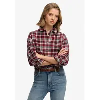 Superdry para mujer. W4010547A Camisa Check Flannel Relaxed burdeos (M), Casual, Algodón, Manga larga, outlet 2026.