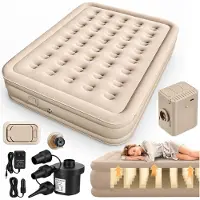 Wisam Colchón Hinchable Para 2 Personas Con Almohada Bomba Eléctrica Beige 198x152 Cm