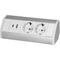 ORNO Bloque de enchufes de montaje, color plateado-blanco, doble, con 2 puertos USB (Tipo A+C), 3680W