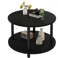 OEM Mesa de centro redonda con 2 estantes, estructura de acero/MDF, 60x60x48,5 cm, color negro