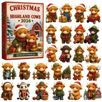 Generisch 2026 Highland Cow Calendario De Adviento 3d 24 Días Countdown Figuras Rojo A