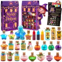 Joyin Set de Manualidades de Poción Mágica de 24 Piezas 5 Diseños de Botellas 6 Colores Brillantes Polvo Luminoso Estrellas y Piedras Preciosas Calendario