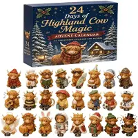 Generisch Calendario de Adviento 24 Días Highland Cow Magic 24 Figuras Coleccionables Decoración Navideña 2026 Vaca 3D Árbol de Navidad F-A Talla Única