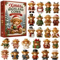 Generisch 2026 Highland Cow 3D Calendario de Adviento 24 Días Countdown Figuras Rojo B
