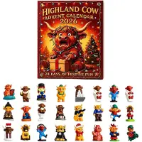 Generisch Calendario de Adviento 2026 Vaca Highland Cuenta Atrás de 24 Días con Adornos 3D g