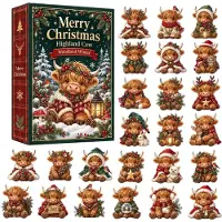 Generisch Calendario de Adviento 2026 Decoración Navideña Highland Cow Advent Calendar Niños h-Rot Talla Única