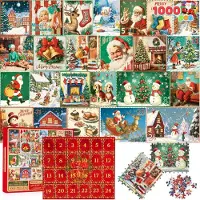 Joyin Puzle Calendario de Adviento 1000 Piezas Puzle de Navidad Calendario Navideño Cuenta Atrás con 24 Días Puzle Navideño como Regalo para Niños
