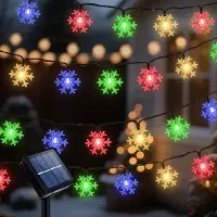OEM Guirnalda de luces solares, 12 metros, 100 LEDs con forma de copos de nieve, 8 modos, con temporizador