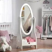OEM Espejo infantil de madera, ovalado, blanco, con estante, de pie