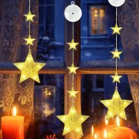 OEM Juego de 3 adornos navideños LED con forma de estrella para ventanas, con ventosas, luz blanca cálida, 8 modos y temporizador