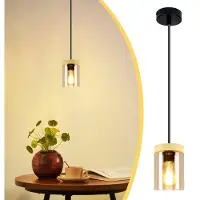 ZMH Lámpara colgante , color negro, con pantalla de vidrio. Mesa de comedor, 1 foco, madera, estilo vintage, lámpara colgante de metal, casquillo E27, ideal para comedor, cocina, salón o dormitorio