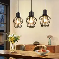 ZMH Lámpara colgante para mesa de comedor, con 3 luces, color negro. Lámpara colgante E27, de metal, con pantalla, estilo industrial, ideal para cocina o dormitorio