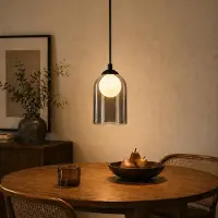 ZMH Lámpara colgante para comedor, de un solo foco, con pantalla de cristal ahumado. Lámpara colgante para mesa de comedor, estilo vintage, con casquillo G9, sin bombilla incluida