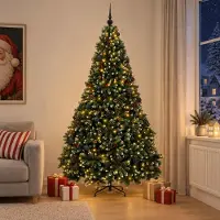 Syfax Árbol de Navidad artificial verde con bolas 210 cm 300 LED