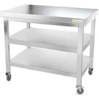 GOLDINOX Mesa de trabajo de acero inoxidable de 1200 x 500 mm con 2 estantes con ruedas, calidad PREMIUM -