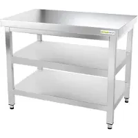 GOLDINOX Mesa de trabajo de acero inoxidable de 1200 x 800 mm con 2 estantes PREMIUM -