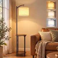 ZMH Lámpara de pie para sala de estar con estante, pantalla de tela, casquillo E27, regulable, lámpara de pie LED, lámpara de pie de arco, 9W, fuente de luz, lámpara de lectura para dormitorio