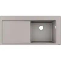 Hansgrohe Fregadero empotrable, modelo 43314380, con desagüe a la izquierda, color gris hormigón (Betongrau), dimensiones 450 mm, con zona de escurrimiento, modelo S514-F450 BG