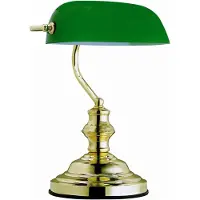 Globo Lámpara de mesa antigua, latón/verde, altura 36 cm, metal