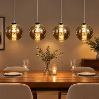 ZMH Lámpara colgante para comedor, con 4 luces, de vidrio ahumado, con portalámparas G9, regulable en altura, elegante lámpara colgante para salón o bar