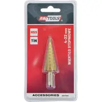 AWTOOLS Broca escalonada, acero rápido con revestimiento de titanio (HSS-TiN), de 4 a 22 mm, de alta resistencia, ideal para perforar metales, plásticos y madera, con máxima precisión y durabilidad.