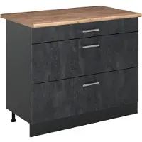 Vicco Mueble bajo de cocina R-Line Hormigón negro/Antracita 100 cm encimera Roble dorado, Model 71580