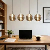 ZMH Lámpara colgante , modelo "Estudio", con 4 brazos, de color ámbar, con portalámparas G9, regulable en altura. Lámpara colgante elegante, ideal para comedores y salones
