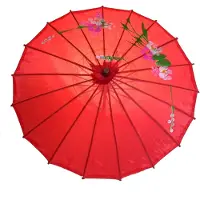 Merkloos Parasol para niños, hecho de tela y madera - Color rojo