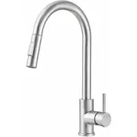 VBChome Grifo de cocina de acero inoxidable con ducha extraíble, giratorio 360°, 2 tipos de chorro, cartucho cerámico, monomando, altura de 400 mm
