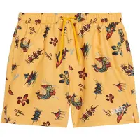Superdry para hombre. M3010232A Bañador con estampado hawaiano reciclado amarillo (XL), Beachwear, Poliéster Reciclado, Sostenible,