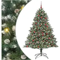 vidaXL Árbol de Navidad artificial con 300 luces LED, base incluida, color verde, 180 cm