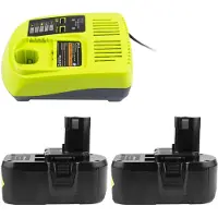 OEM Batería de repuesto de 18V 5Ah + cargador, 2 unidades, compatible con Ryobi One+