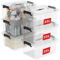 Merkloos Caja de almacenaje de plástico con tapa y asa - 40 litros - Transparente