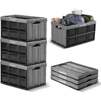 OEM Cajas de almacenamiento plegables de 62 litros, de plástico, apilables, juego de 3 unidades, color piedra