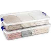 OEM Cajas de almacenamiento para colocar debajo de la cama, juego de 2, color azul, 60 litros