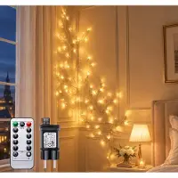OEM Guirnalda de luces LED con motivos de ramas de abedul, 96 LEDs de luz cálida, 8 modos de iluminación, 1,8 metros de longitud, con enchufe