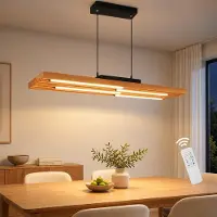 OEM Lámpara colgante de madera, 80 cm, regulable, con mando a distancia y altura ajustable