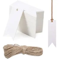 OEM Etiquetas para regalos, 100 unidades, 7x2 cm, color blanco, con cordón