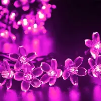 OEM Guirnalda de luces con forma de flores de cerezo, solar, 50 LEDs, 6,4 metros, resistente al agua, 8 modos, color rosa