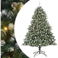vidaXL Árbol de Navidad artificial con 300 luces LED, base incluida, color verde, 240 cm