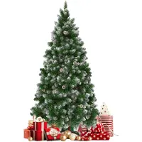 QEENTOE Árbol de Navidad artificial , 210 cm, árbol de Navidad con puntas blancas, agujas de pino de PVC, abeto artificial con soporte, color verde, efecto de nieve