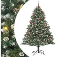 vidaXL Árbol de Navidad artificial con 300 luces LED, base incluida, color verde, 210 cm