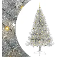 vidaXL Árbol de Navidad artificial con luces LED integradas, color plateado, 180 cm, material: PET