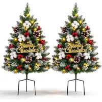 OEM Árbol de Navidad decorativo, 60 cm, juego de 2 unidades, con guirnalda de luces solares