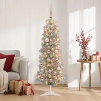 Syfax Árbol de Navidad artificial estrecho con bolas 150 cm 150 LED