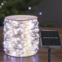 Dripio Guirnalda de luces solares, 12 metros, 240 LEDs, luz blanca fría, 8 modos